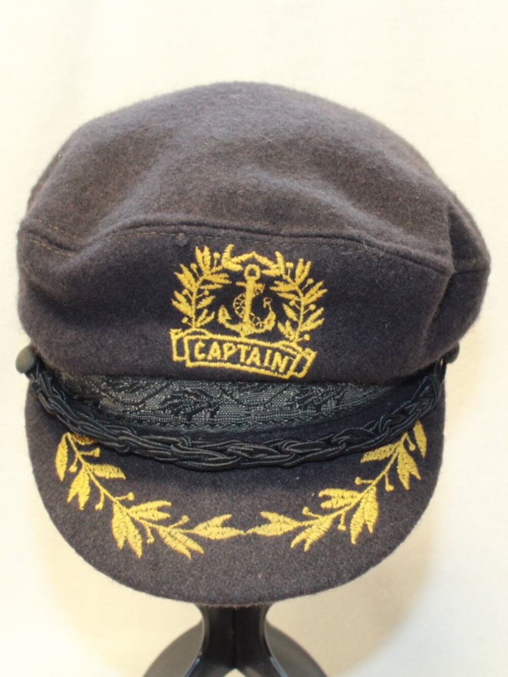 Aegean SZ L ~ 7 1/4 Vintage Greek Fisherman Wool Fitted Embroidered Captain Hat